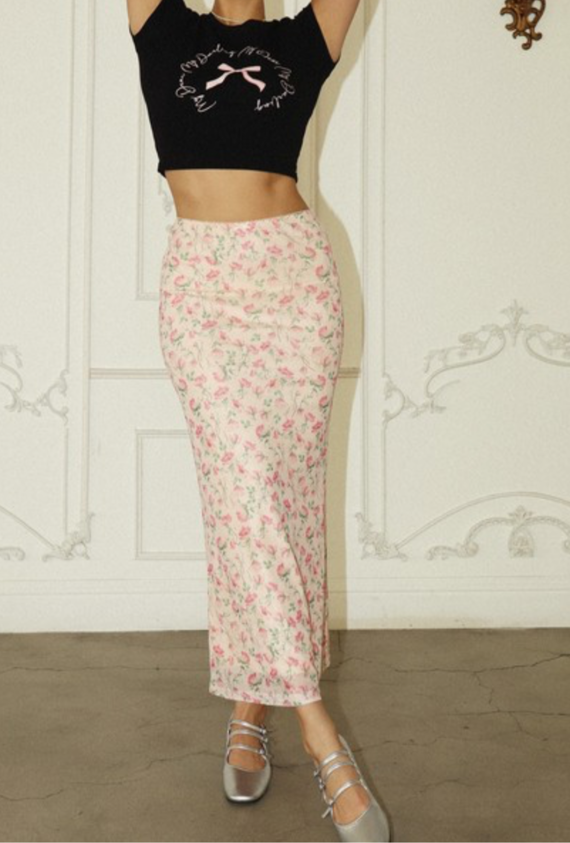 Floral Mesh Long Skirt